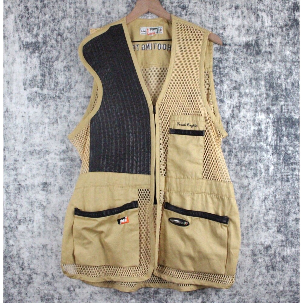 Castellani Mens Size 54 Tan Mesh Shooting Vest Made in Italy Zip *LOGO*